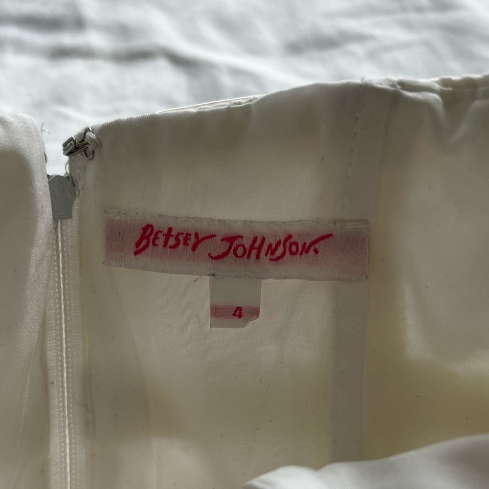 Vintage Betsey Johnson White Drop Waist Strapless Seersucker Dress 4 - Picture 3 of 3
